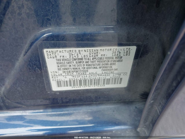 Продажа на аукционе авто 2019 Nissan Sentra Sv, vin: 3N1AB7AP9KY370328, номер лота: 46167288