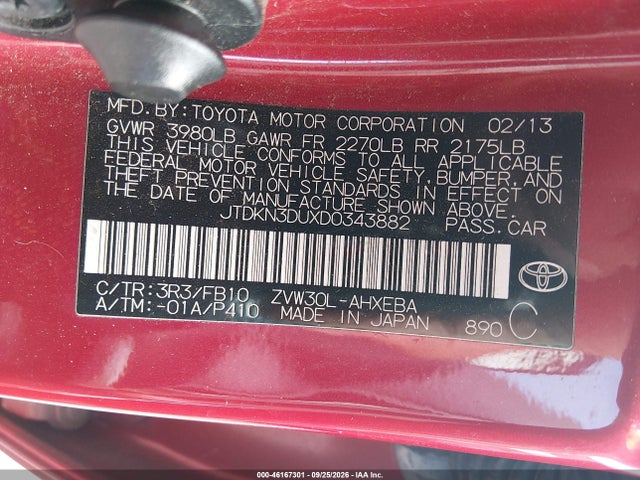 Продаж на аукціоні авто 2013 Toyota Prius Three, vin: JTDKN3DUXD0343882, номер лоту: 46167301