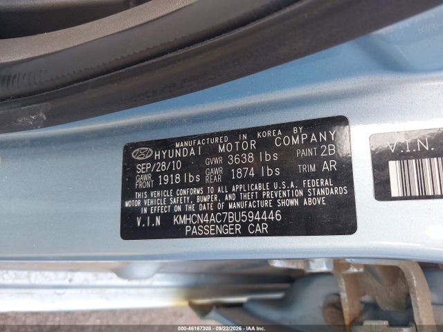 Aukcja sprzedaży 2011 Hyundai Accent Gls, vin: KMHCN4AC7BU594446, numer aukcji: 46167308