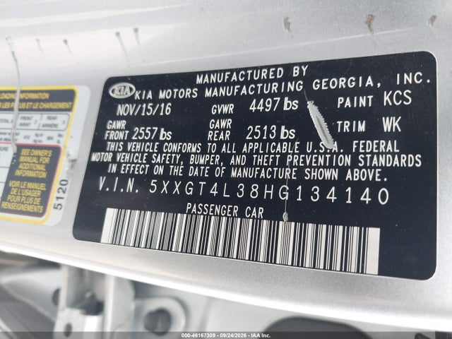 Auction sale of the 2017 Kia Optima Lx, vin: 5XXGT4L38HG134140, lot number: 46167309