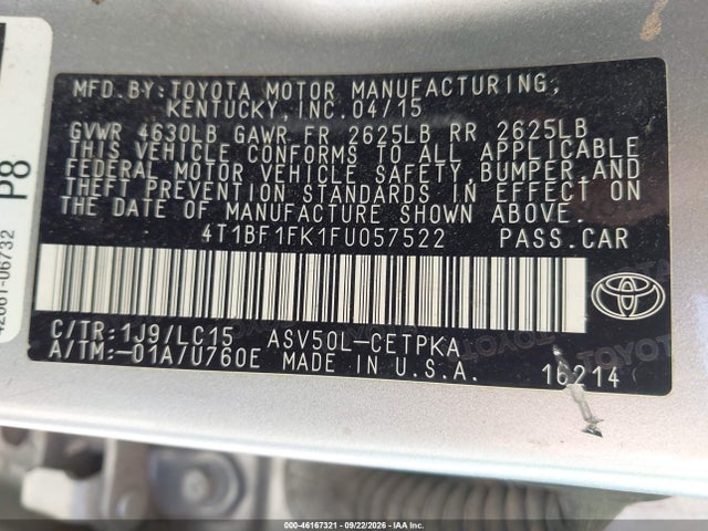 Продажа на аукционе авто 2015 Toyota Camry Xse, vin: 4T1BF1FK1FU057522, номер лота: 46167321