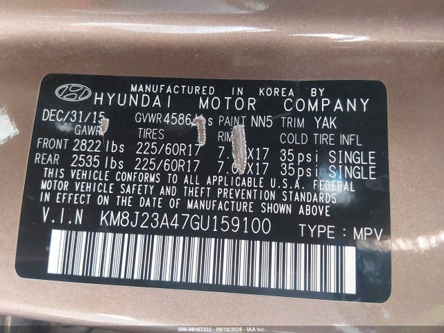 Hyundai TUCSON SE 2016 KM8J23A47GU159100 Image 9