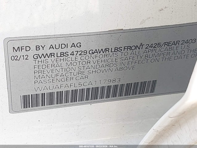 Aukcja sprzedaży 2012 Audi A4 2.0t Premium, vin: WAUAFAFL5CA117983, numer aukcji: 46167335