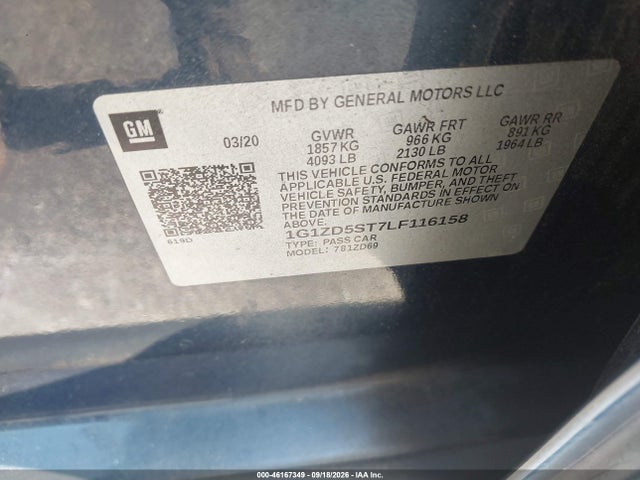 Aukcja sprzedaży 2020 Chevrolet Malibu Fwd Lt, vin: 1G1ZD5ST7LF116158, numer aukcji: 46167349