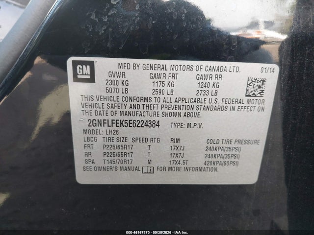2014 Chevrolet Equinox 1lt მანქანა იყიდება აუქციონზე, vin: 2GNFLFEK5E6224384, აუქციონის ნომერი: 46167370