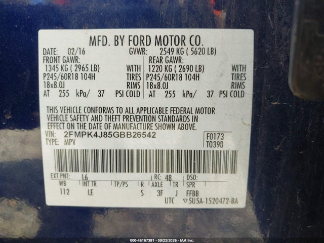 2FMPK4J85GBB26542 Ford EDGE SEL