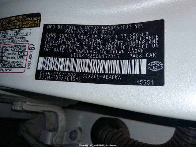 Продажа на аукционе авто 2006 Toyota Avalon Limited, vin: 4T1BK36B56U162345, номер лота: 46167383