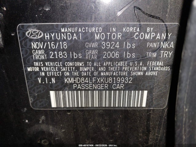 Продаж на аукціоні авто 2019 Hyundai Elantra Value Edition, vin: KMHD84LFXKU819932, номер лоту: 46167406