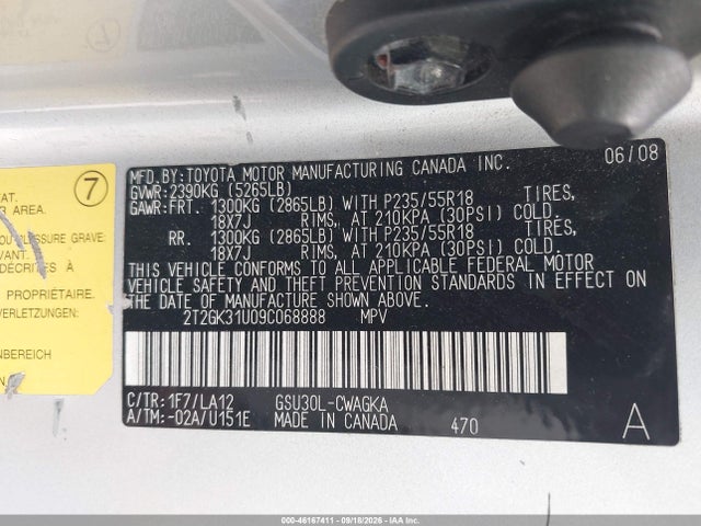 2009 Lexus Rx 350 მანქანა იყიდება აუქციონზე, vin: 2T2GK31U09C068888, აუქციონის ნომერი: 46167411