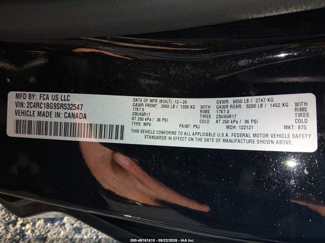 Продажа на аукционе авто 2025 Chrysler Pacifica Select, vin: 2C4RC1BG9SR532547, номер лота: 46167418