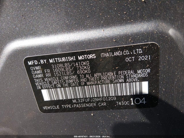 Aukcja sprzedaży 2022 Mitsubishi Mirage G4 Black Edition/es/le, vin: ML32FUFJ2NHF01209, numer aukcji: 46167431