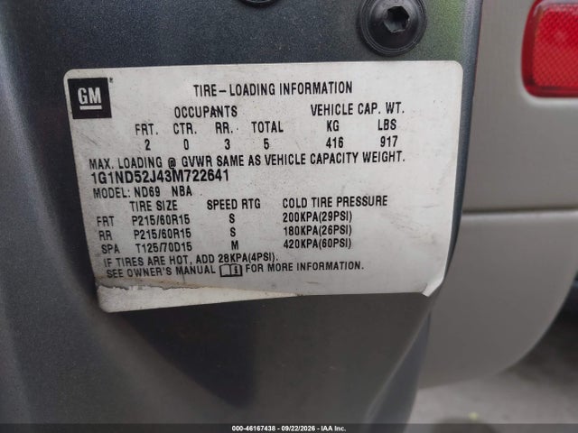 46167438 :رقم المزاد ، 1G1ND52J43M722641 vin ، 2003 Chevrolet Malibu مزاد بيع