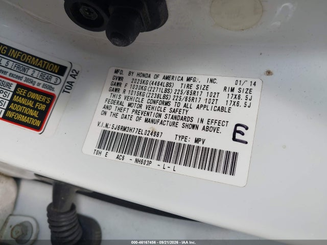 Продажа на аукционе авто 2014 Honda Cr-v Ex-l, vin: 5J6RM3H77EL024987, номер лота: 46167456