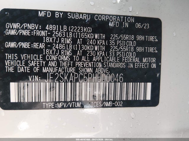 2023 Subaru Forester Limited მანქანა იყიდება აუქციონზე, vin: JF2SKAPC5PH500046, აუქციონის ნომერი: 46167468