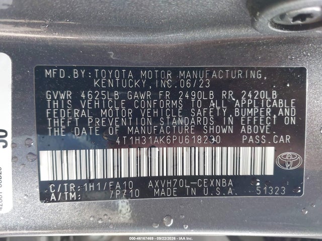4T1H31AK6PU618230 Toyota Camry Le Hybrid