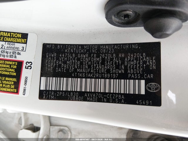 46167487 :رقم المزاد ، 4T1K61AK2RU189197 vin ، 2024 Toyota Camry Xse مزاد بيع