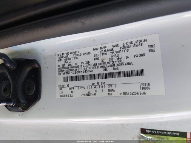 Продажа на аукционе авто 2019 Ford F-150 Xl, vin: 1FTMF1CB6KKE43859, номер лота: 46167531