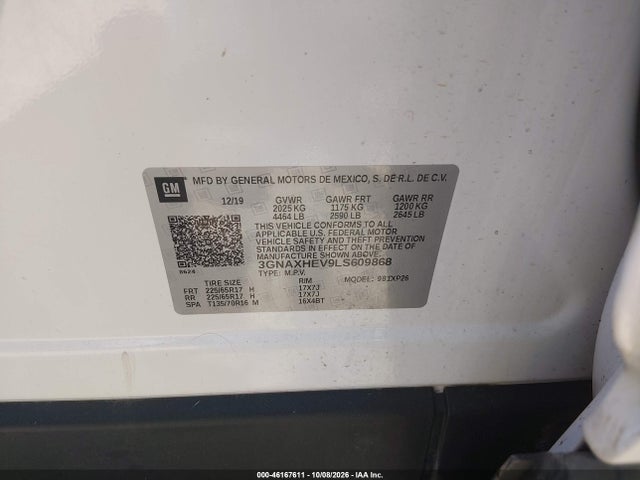 Продаж на аукціоні авто 2020 Chevrolet Equinox Fwd Ls, vin: 3GNAXHEV9LS609868, номер лоту: 46167611
