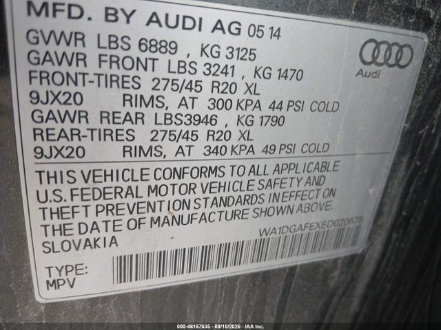Aukcja sprzedaży 2014 Audi Q7 3.0t S Line Prestige, vin: WA1DGAFEXED020675, numer aukcji: 46167635
