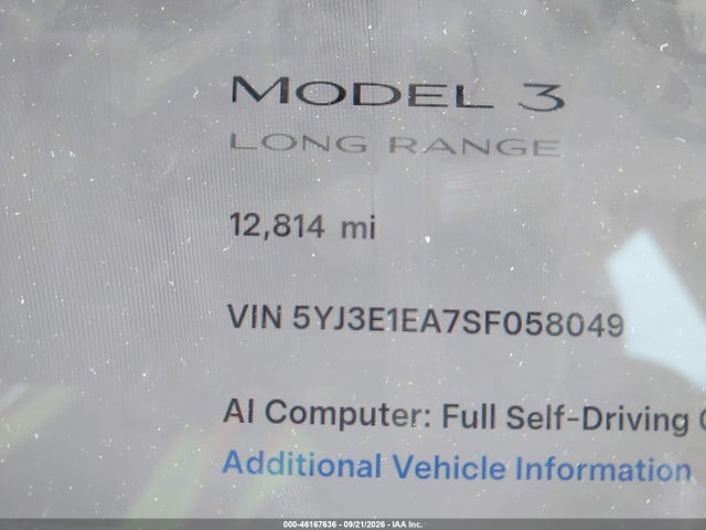 5YJ3E1EA7SF058049 Tesla Model 3 Long Range Rear-wheel Drive/standard Rear-wheel Drive