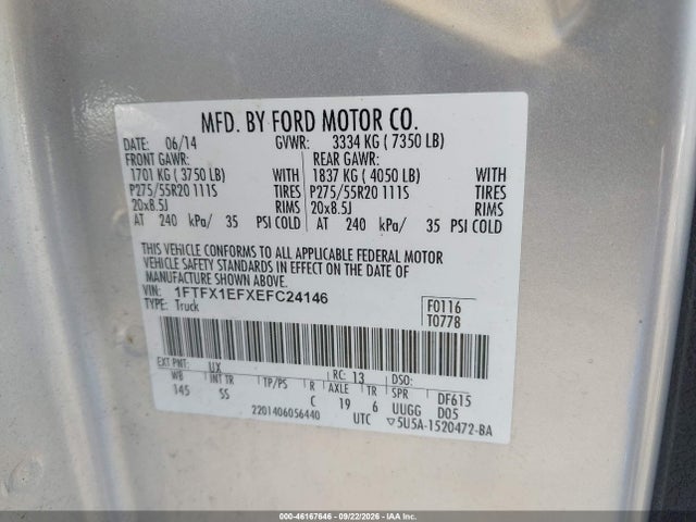 Продажа на аукционе авто 2014 Ford F-150 Stx, vin: 1FTFX1EFXEFC24146, номер лота: 46167646