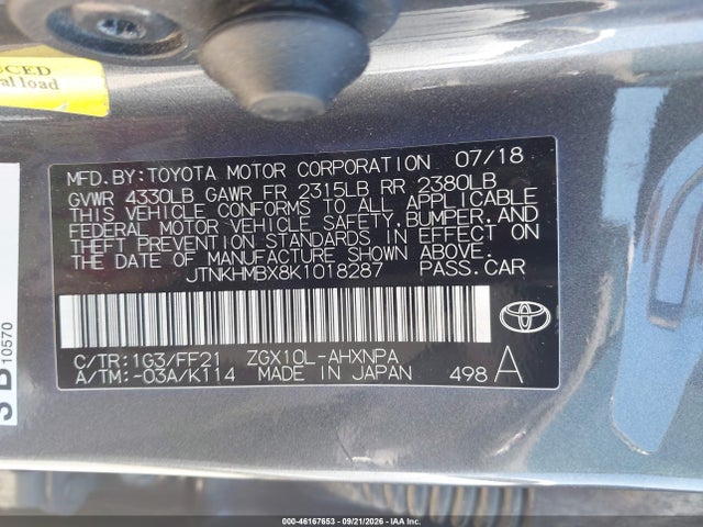 46167653 :رقم المزاد ، JTNKHMBX8K1018287 vin ، 2019 Toyota C-hr Xle مزاد بيع