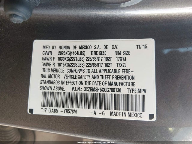 2016 Honda Cr-v Ex მანქანა იყიდება აუქციონზე, vin: 3CZRM3H5XGG700136, აუქციონის ნომერი: 46167669