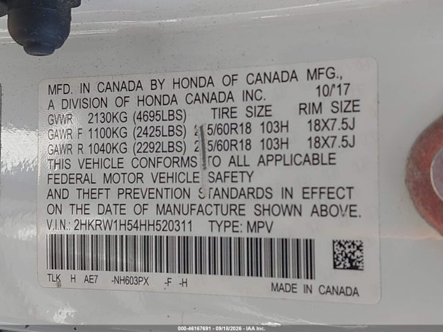 Honda CR-V EX 2017 2HKRW1H54HH520311 Image 9