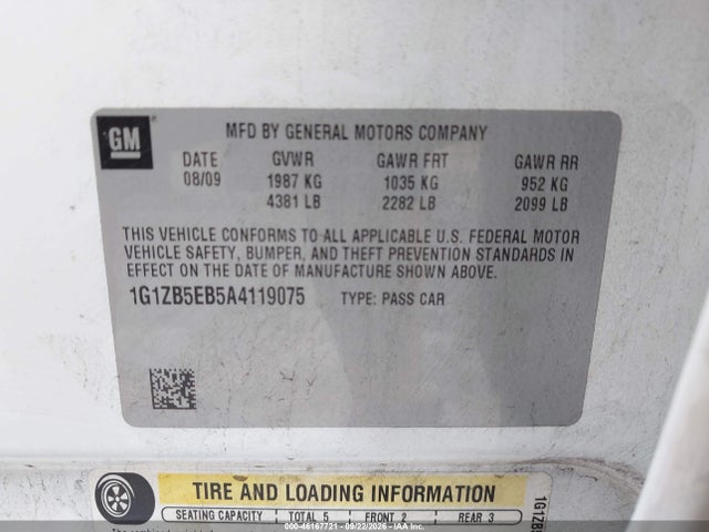 46167721 :رقم المزاد ، 1G1ZB5EB5A4119075 vin ، 2010 Chevrolet Malibu Ls مزاد بيع