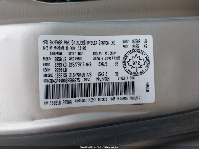 Продажа на аукционе авто 2002 Dodge Grand Caravan Sport, vin: 2B4GP44R02R588675, номер лота: 46167731