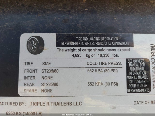 Продажа на аукционе авто 2024 Triple R Trailers Other, vin: 7NUGC2529RM001152, номер лота: 46167766