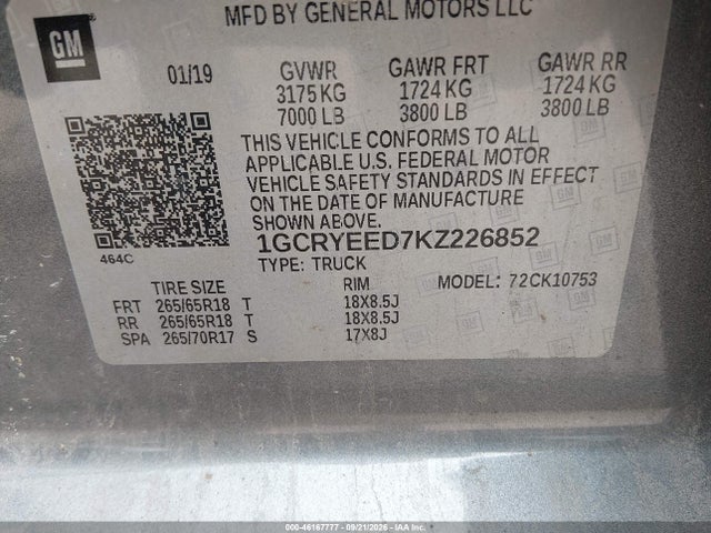 46167777 :رقم المزاد ، 1GCRYEED7KZ226852 vin ، 2019 Chevrolet Silverado 1500 Rst مزاد بيع