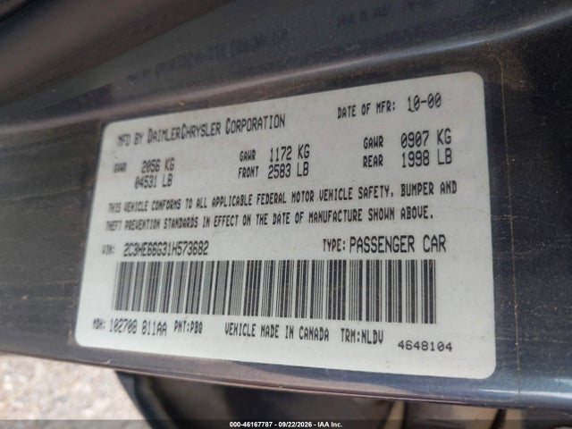 Aukcja sprzedaży 2001 Chrysler 300m, vin: 2C3HE66G31H573682, numer aukcji: 46167787