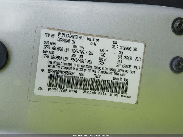 Продажа на аукционе авто 2002 Dodge Ram 1500 St, vin: 1D7HU18N42S656227, номер лота: 46167828