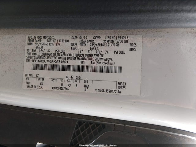 Продажа на аукционе авто 2015 Ford Transit-350 Xl, vin: 1FBAX2CM0FKA71601, номер лота: 46167847