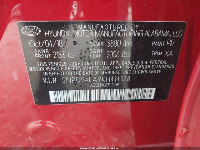 Продажа на аукционе авто 2019 Hyundai Elantra Eco, vin: 5NPD94LA9KH414578, номер лота: 46167862