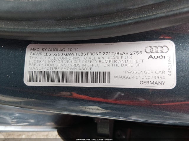 Продаж на аукціоні авто 2012 Audi A6 3.0 Premium, vin: WAUGGAFC1CN074954, номер лоту: 46167905
