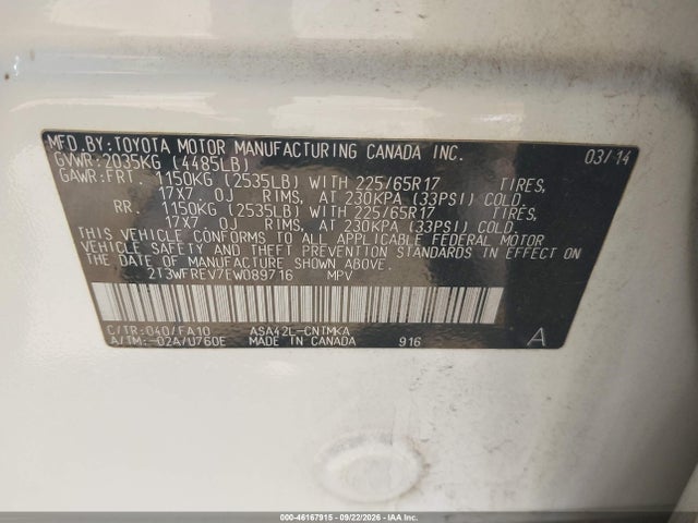 46167915 :رقم المزاد ، 2T3WFREV7EW089716 vin ، 2014 Toyota Rav4 Xle مزاد بيع