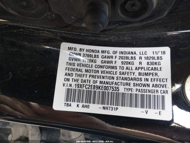 Honda Civic Sport 2019 19XFC2E89KE007535 Image 9