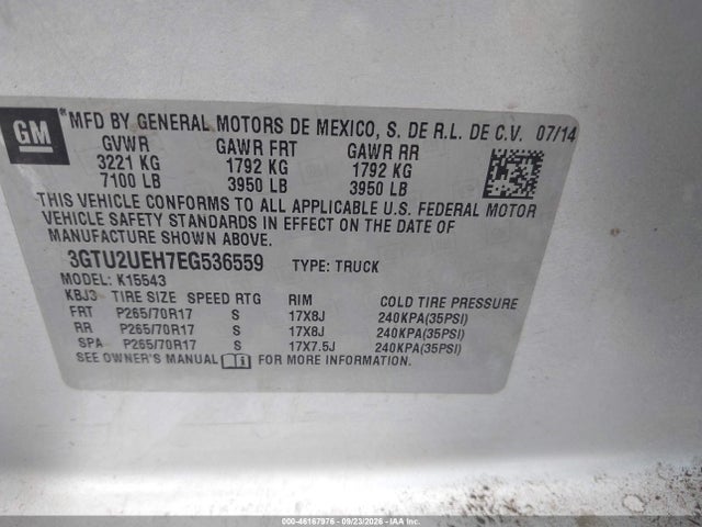 2014 Gmc Sierra 1500 Sle მანქანა იყიდება აუქციონზე, vin: 3GTU2UEH7EG536559, აუქციონის ნომერი: 46167976