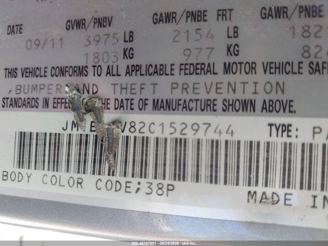 46167981 :رقم المزاد ، JM1BL1V82C1529744 vin ، 2012 Mazda Mazda3 I Touring مزاد بيع