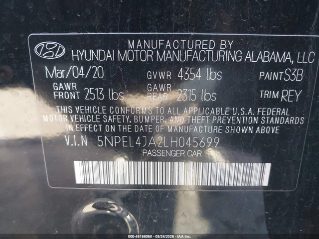 Hyundai SONATA SEL 2020 5NPEL4JA2LH045699 Image 9