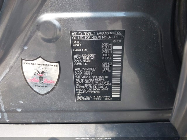 2018 Nissan Rogue Sv მანქანა იყიდება აუქციონზე, vin: KNMAT2MT3JP612195, აუქციონის ნომერი: 46168086