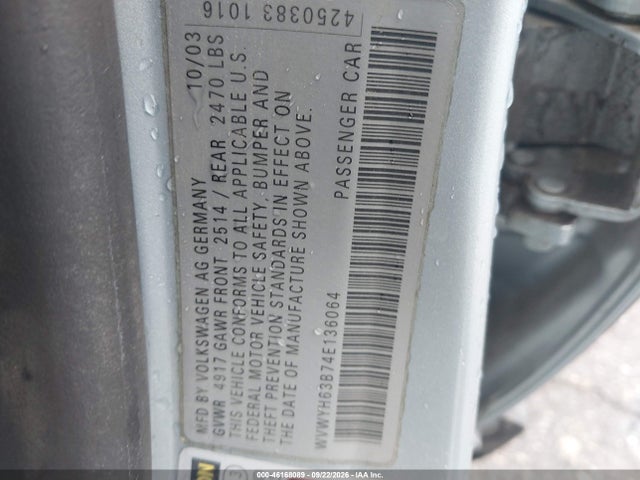 Продажа на аукционе авто 2004 Volkswagen Passat Glx, vin: WVWYH63B74E136064, номер лота: 46168089