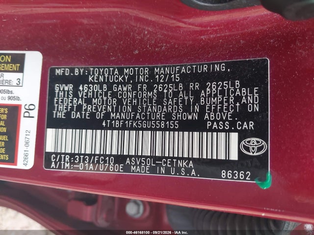 Aukcja sprzedaży 2016 Toyota Camry Le, vin: 4T1BF1FK5GU558155, numer aukcji: 46168100