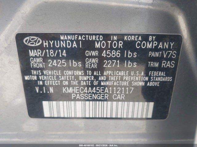 Hyundai Sonata Hybrid Limited 2014 KMHEC4A45EA112117 Image 9
