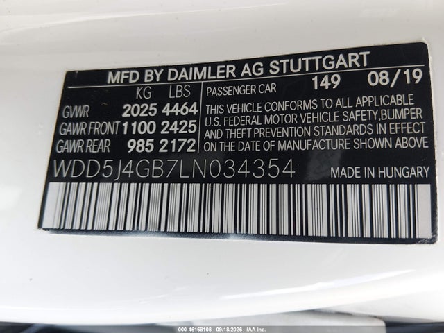 Продажа на аукционе авто 2020 Mercedes-benz Cla 250, vin: WDD5J4GB7LN034354, номер лота: 46168108