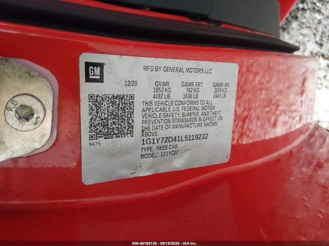 Chevrolet Corvette Stingray Rwd 2lt 2020 1G1Y72D41L5119232 Image 9