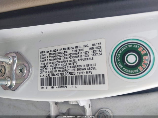 Auction sale of the 2013 Acura Rdx, vin: 5J8TB4H57DL002820, lot number: 46168141
