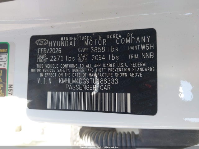 KMHLM4DG9TU188333 Hyundai Elantra Sel Sport